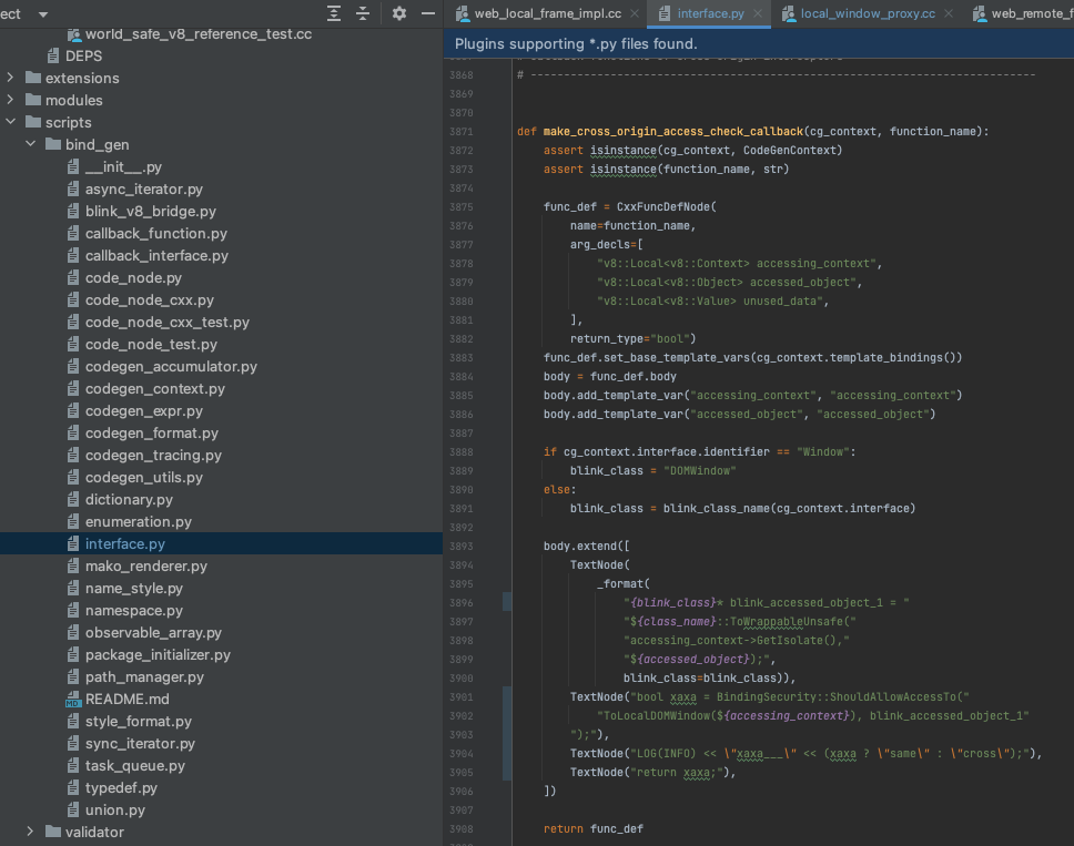 ShouldAllowAccessTo function is generated by python scripts among other functions that compile into multiple OS architectures